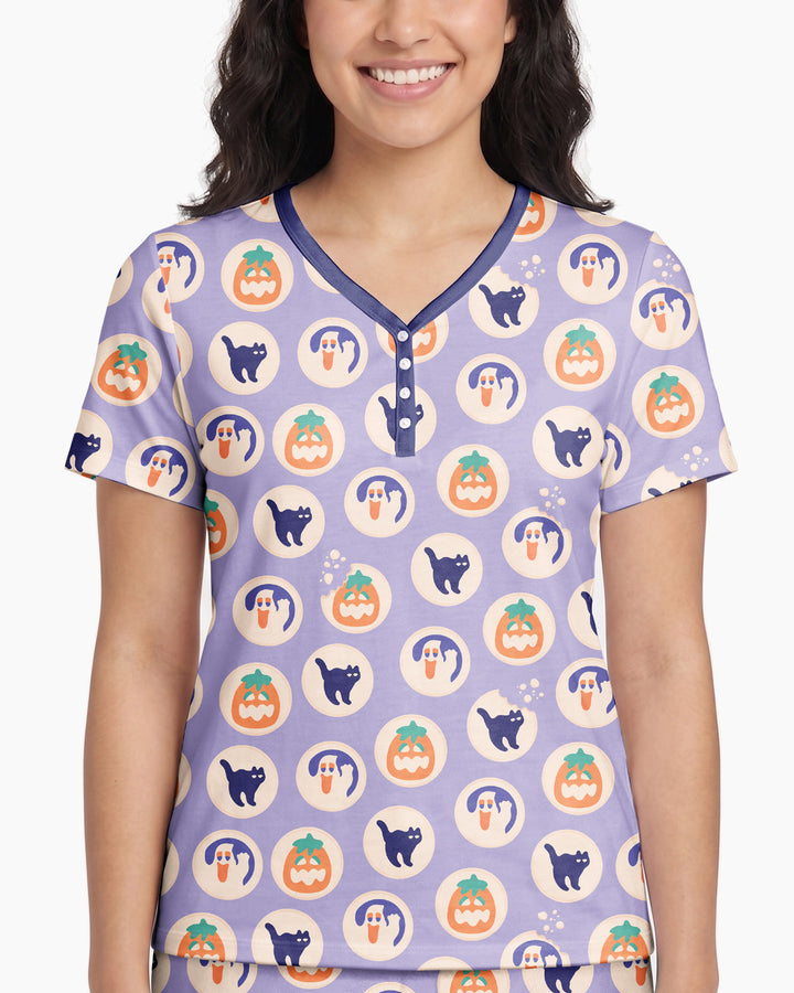 Boo Crew Bamboo Women Short Sleeve Short Pajama Set