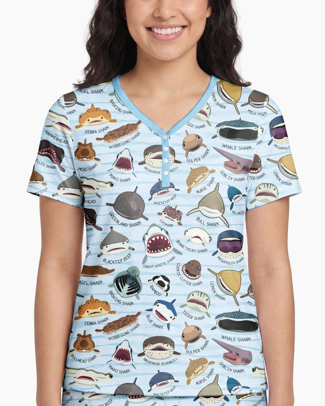 Shark Faces Bamboo Women Short Sleeve Short Pajama Set