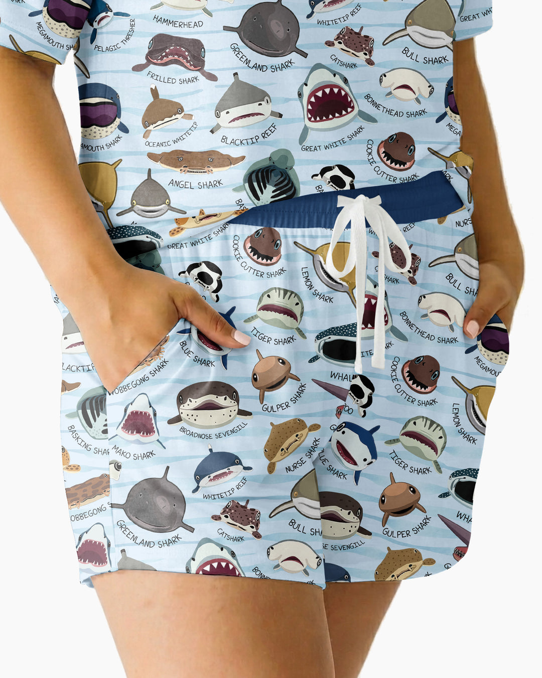 Shark Faces Bamboo Women Short Sleeve Short Pajama Set