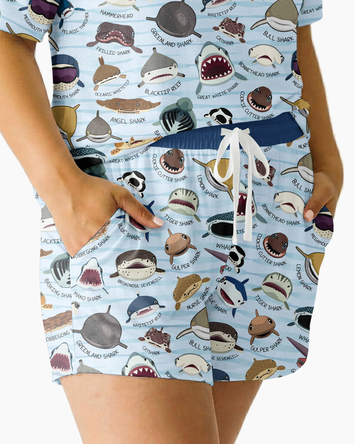 Shark Faces Bamboo Women Short Sleeve Short Pajama Set
