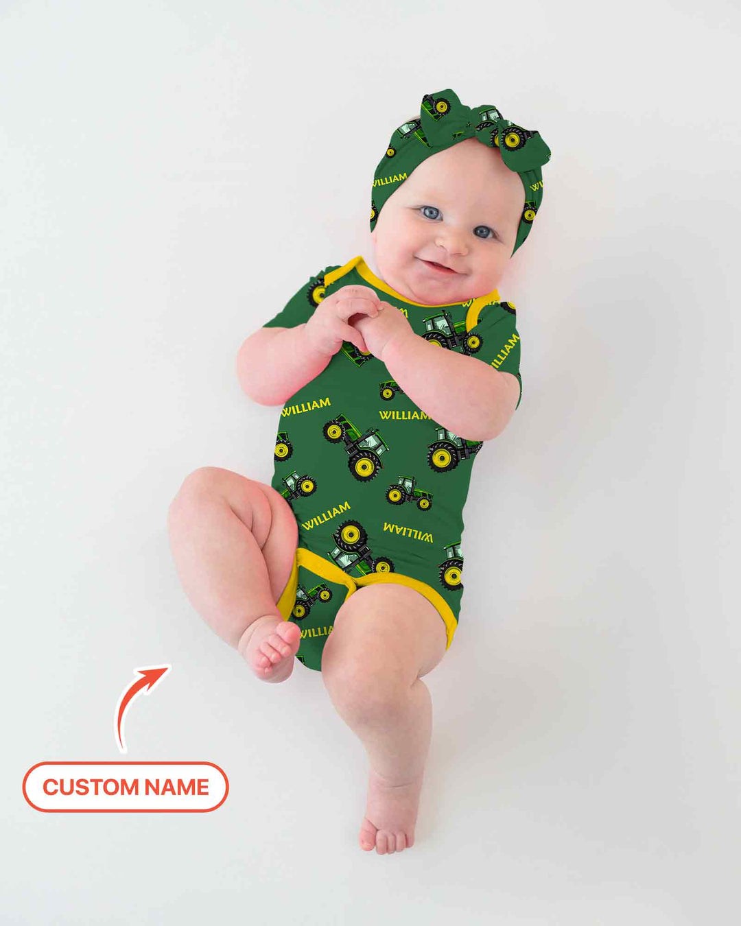 Custom Name Green Tractors Matching Daddy & Me Bamboo Bodysuit