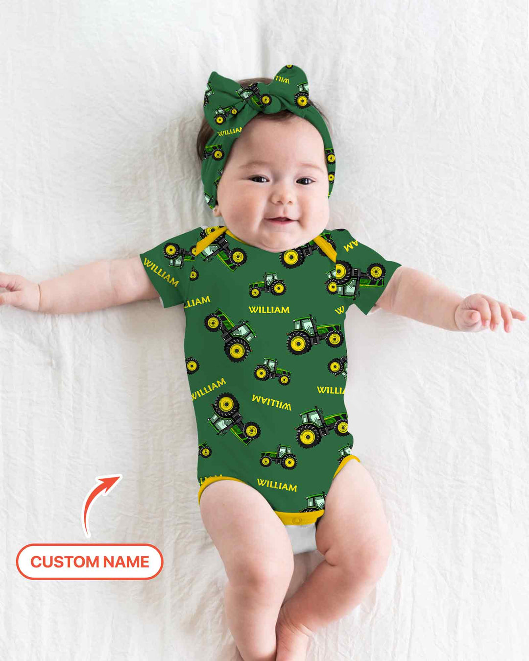 Custom Name Green Tractors Matching Daddy & Me Bamboo Bodysuit