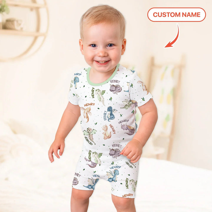 Sweet Baby Dragons Custom Name Bamboo Two Piece Short Sleeve Shorts Pajama Set