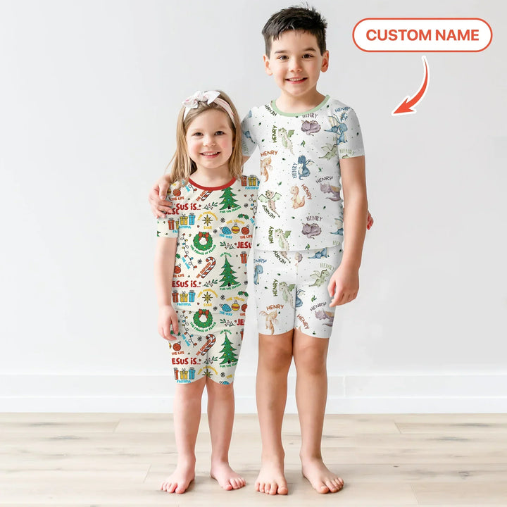 Sweet Baby Dragons Custom Name Bamboo Two Piece Short Sleeve Shorts Pajama Set