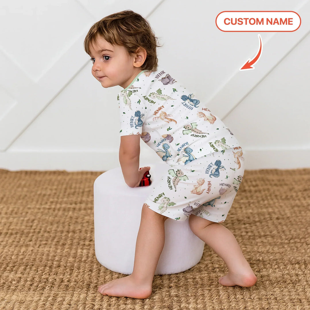 Sweet Baby Dragons Custom Name Bamboo Two Piece Short Sleeve Shorts Pajama Set