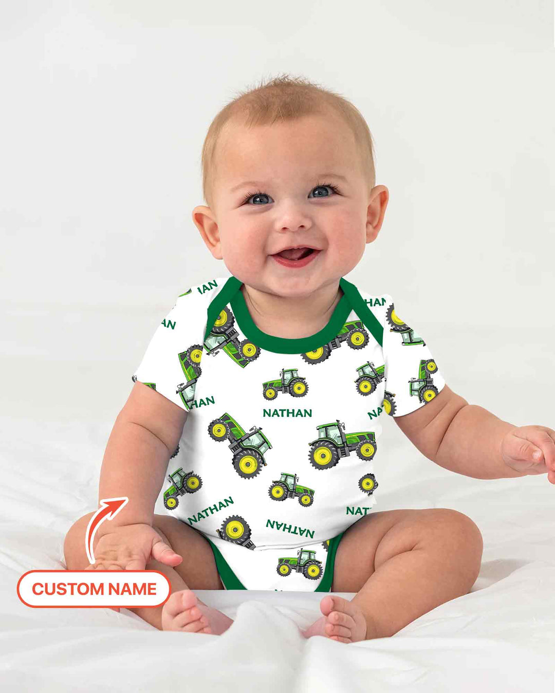Custom Name Green Tractors Matching Daddy & Me Bamboo Bodysuit