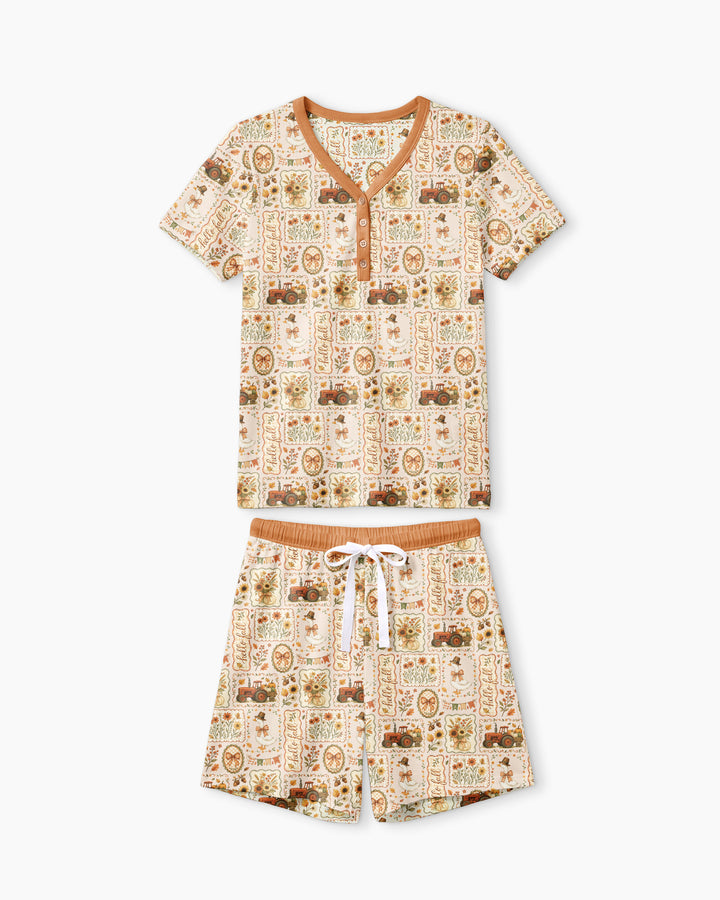 Farmhouse Fall Goose Family Matching Bamboo Women Short Sleeve Short Pajama Set