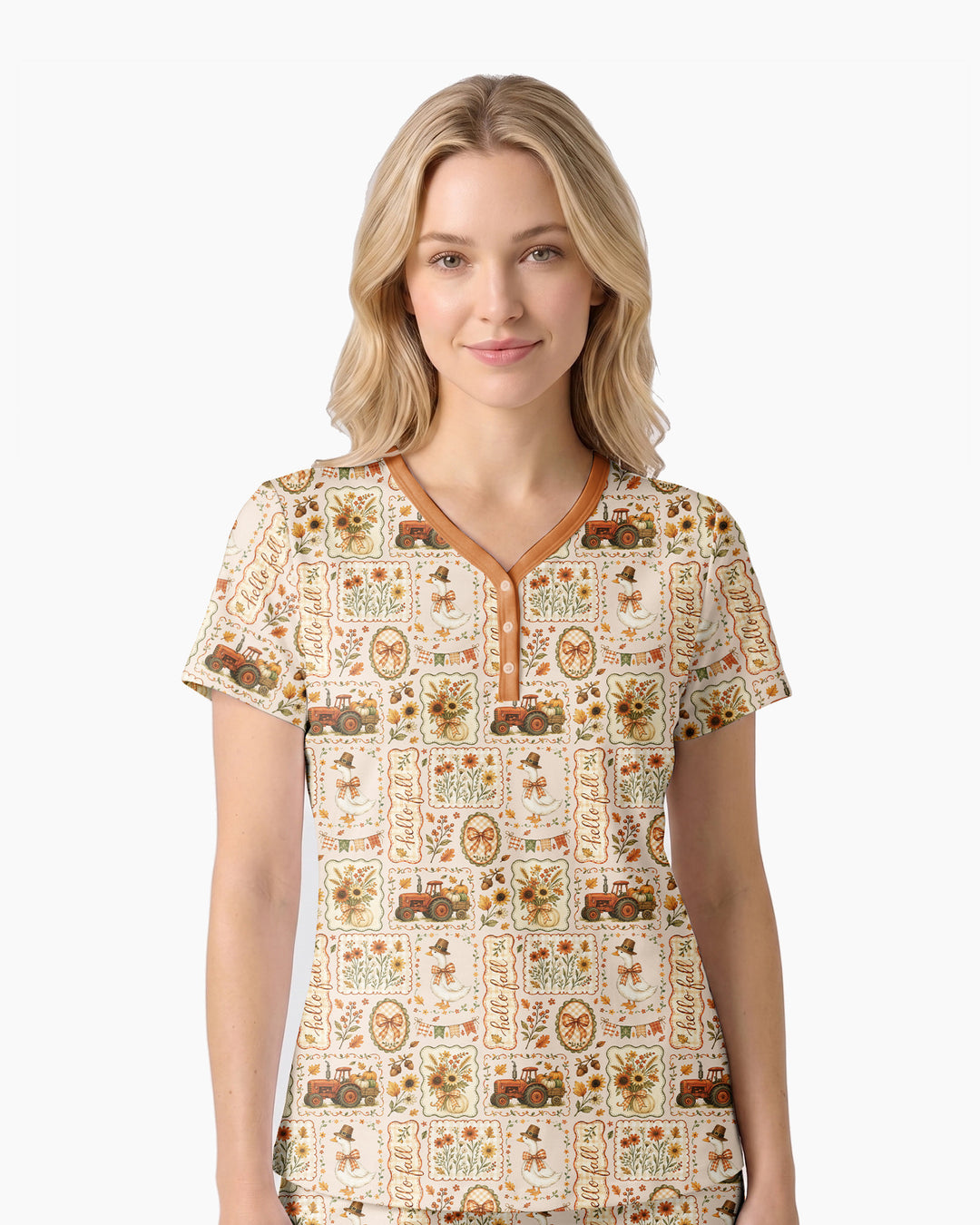 Farmhouse Fall Goose Family Matching Bamboo Women Short Sleeve Short Pajama Set