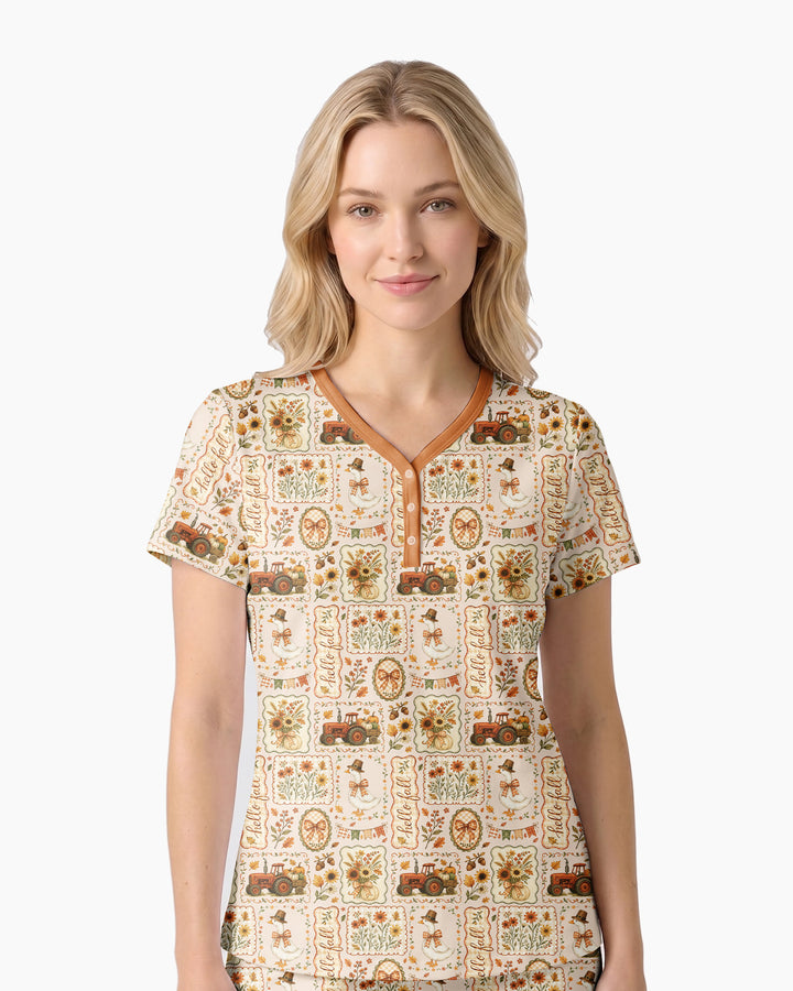 Farmhouse Fall Goose Family Matching Bamboo Women Short Sleeve Short Pajama Set