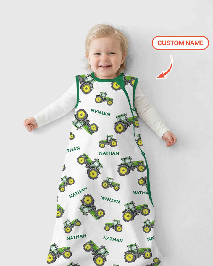 Custom Name Green Tractors Matching Daddy & Me  Bamboo Sleep Bag
