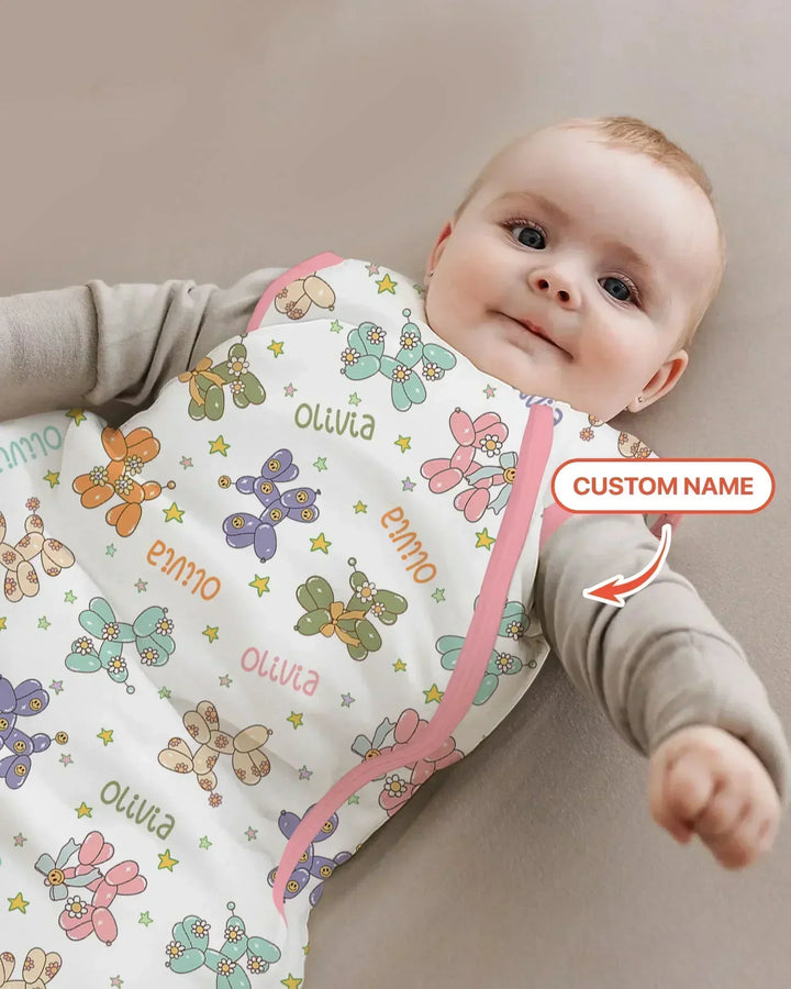 Custom Name Balloon Dog Bamboo Sleep Bag