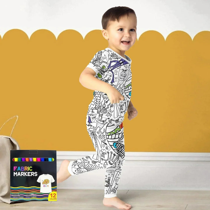 Spooky DIY Monster Colorable Halloween Two Piece Short Sleeve Pajama Set , Spooky DIY Monster Colorable Halloween Two Piece Short Sleeve Pajama Set - 3T
