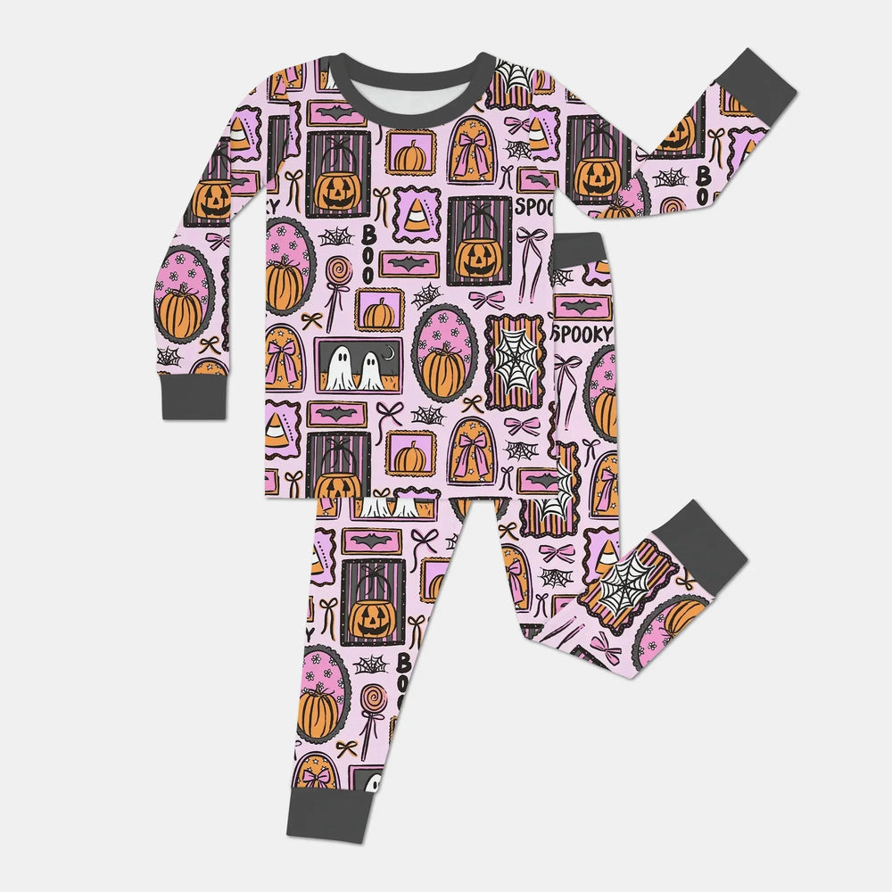 Spooky Frames Two Piece Long Sleeve Pajama Set For Halloween , Spooky Frames Two Piece Long Sleeve Pajama Set For Halloween - 12-18M