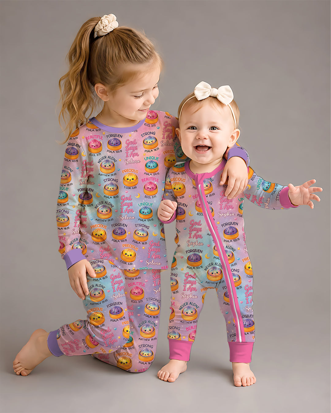 God Says I Am Glitter Dumpling Custom Name Bamboo Two Piece Long Sleeve Pajama Set