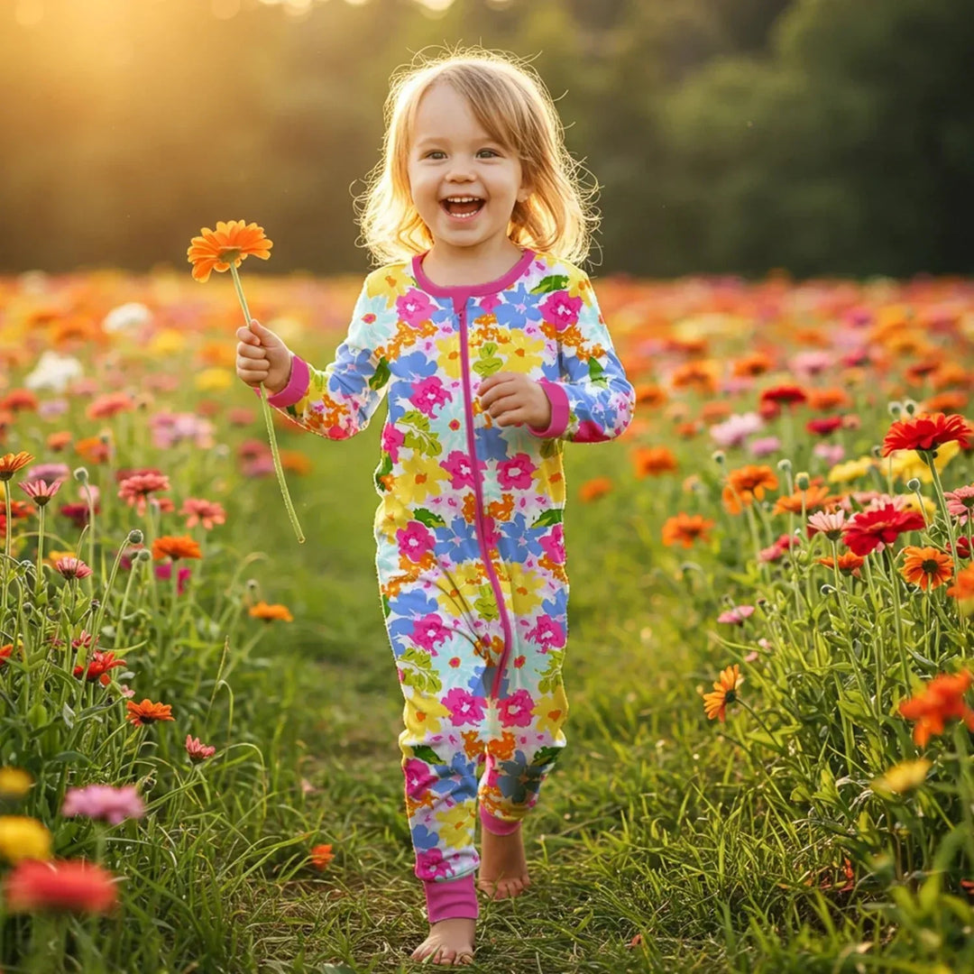 Summer Flowers Convertible Zippered Romper , Summer Flowers Convertible Zippered Romper - Newborn