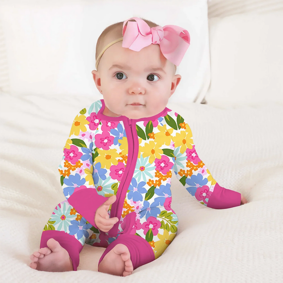 Summer Flowers Convertible Zippered Romper , Summer Flowers Convertible Zippered Romper - Newborn
