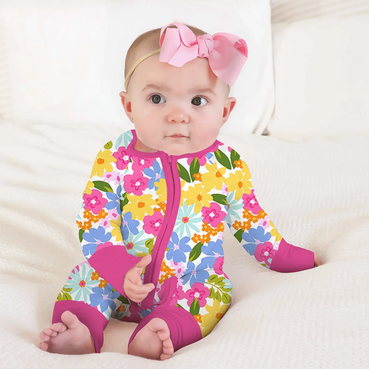 Summer Flowers Convertible Zippered Romper , Summer Flowers Convertible Zippered Romper - Newborn