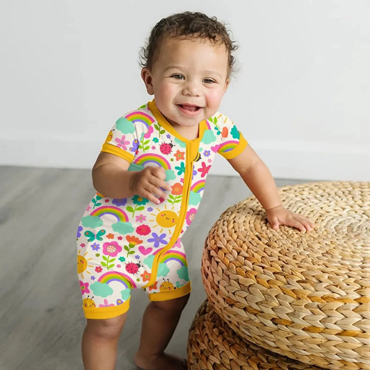 Summer Sunshine Shorty Zippered Romper , Summer Sunshine Shorty Zippered Romper - Newborn