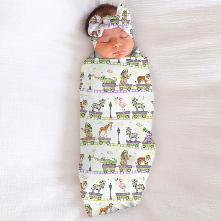Mardi Gras Jungle Krewe Bamboo Swaddle Blanket