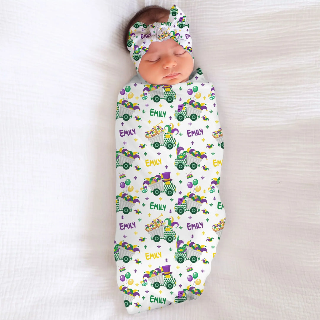 Mardi Gras Trucks Bamboo Swaddle Blanket