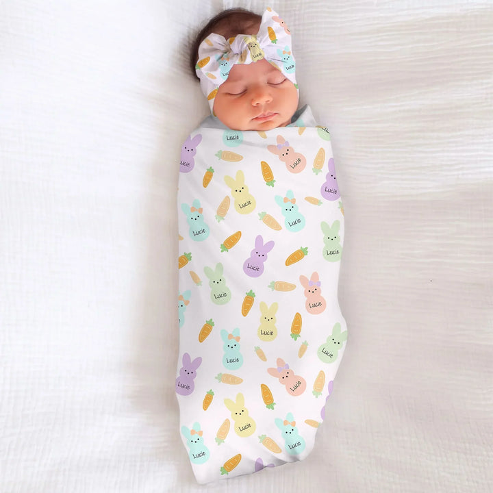 Custom Name Easter Bunny swaddle blanket