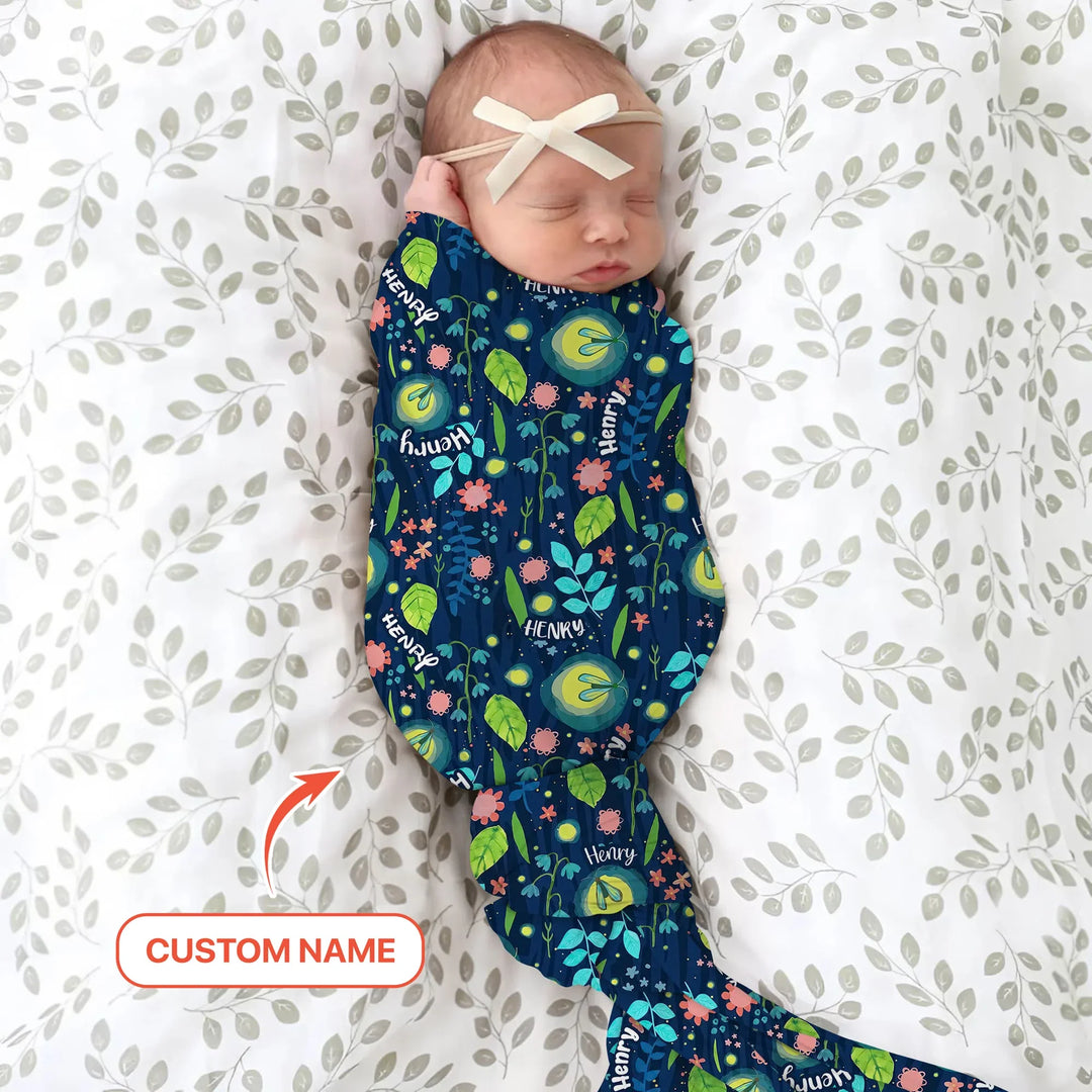 Nighttime Bugs Custom Name Bamboo Swaddle Blanket