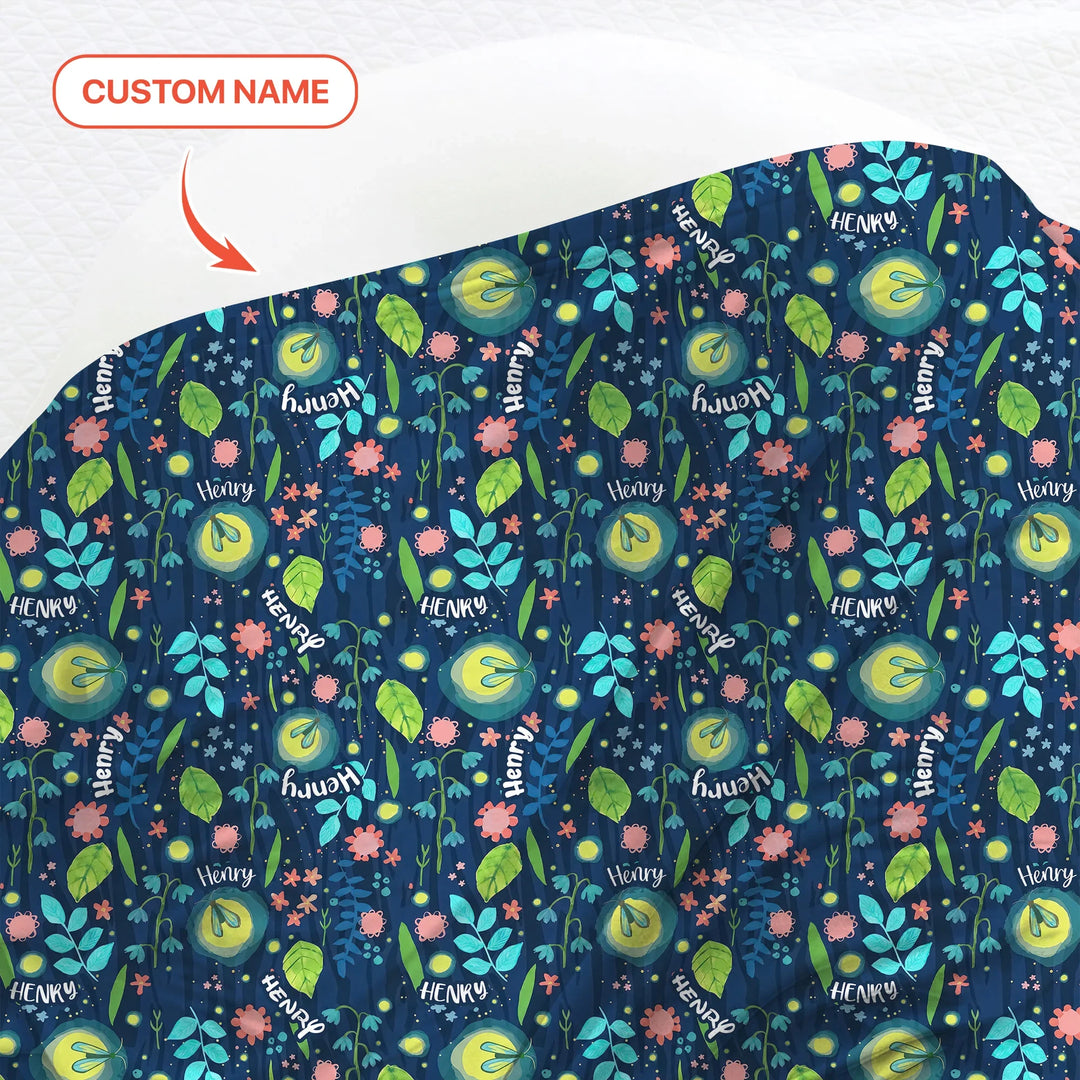 Nighttime Bugs Custom Name Bamboo Swaddle Blanket