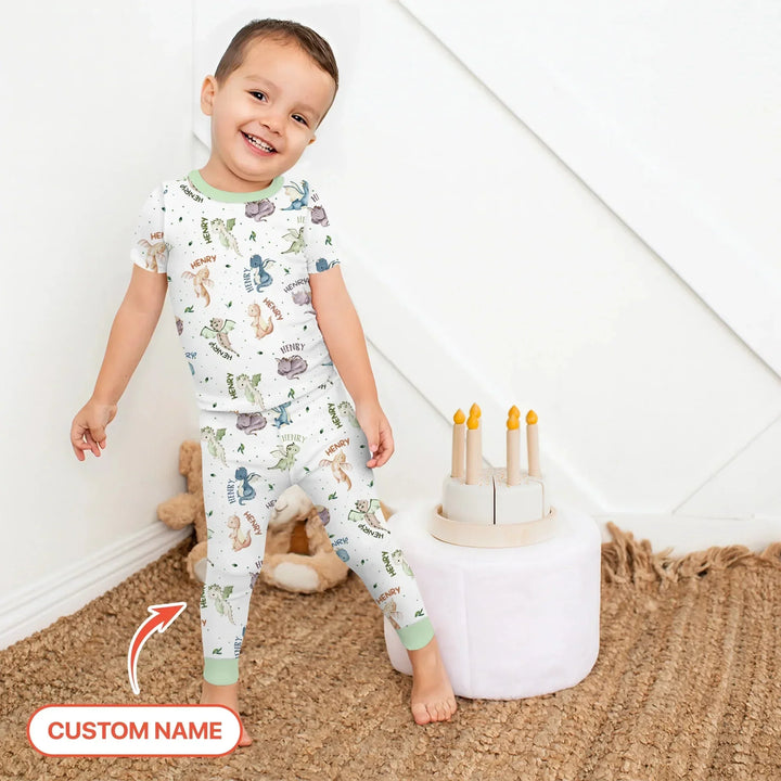 Sweet Baby Dragons Custom Name Two Piece Short Sleeve Pajama Set , Sweet Baby Dragons Custom Name Two Piece Short Sleeve Pajama Set - 12-18M