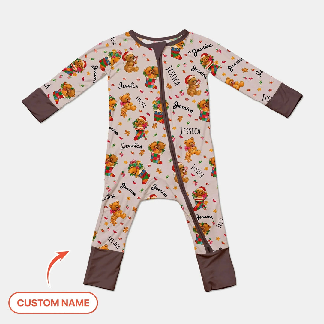 Teddy Bear Merry Christmas Custom Name Convertible Zippy , Teddy Bear Merry Christmas Custom Name Convertible Zippy - 0-3M