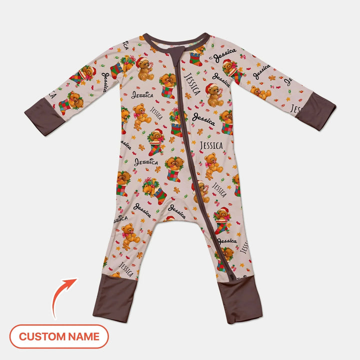 Teddy Bear Merry Christmas Custom Name Convertible Zippy , Teddy Bear Merry Christmas Custom Name Convertible Zippy - 0-3M
