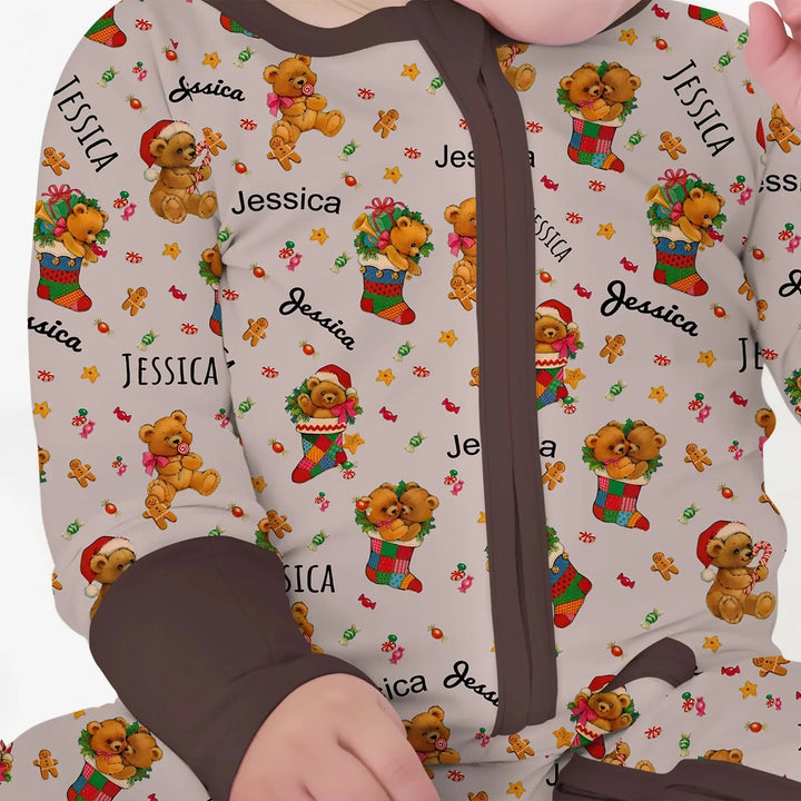 Teddy Bear Merry Christmas Custom Name Convertible Zippy , Teddy Bear Merry Christmas Custom Name Convertible Zippy - 0-3M