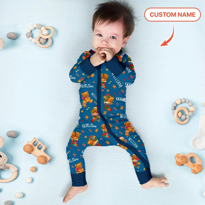 Teddy Bear Merry Christmas Custom Name Convertible Zippy , Teddy Bear Merry Christmas Custom Name Convertible Zippy - 0-3M