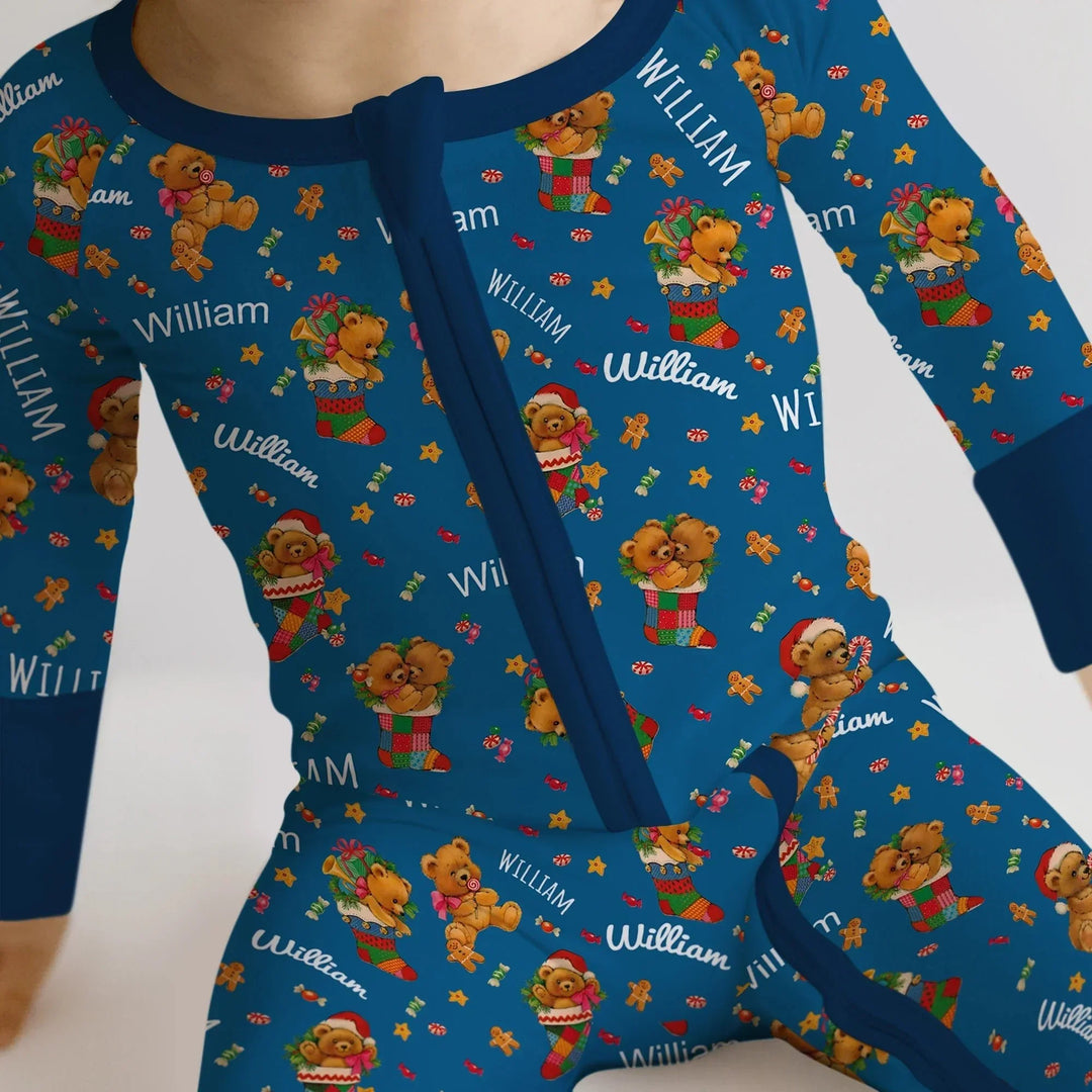 Teddy Bear Merry Christmas Custom Name Convertible Zippy , Teddy Bear Merry Christmas Custom Name Convertible Zippy - 0-3M