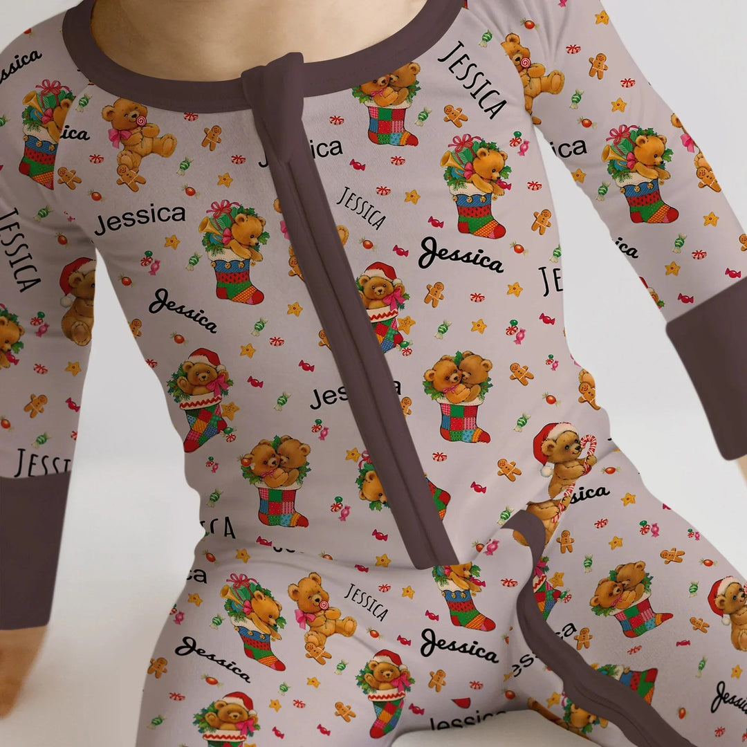 Teddy Bear Merry Christmas Custom Name Convertible Zippy , Teddy Bear Merry Christmas Custom Name Convertible Zippy - 0-3M