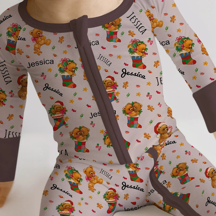 Teddy Bear Merry Christmas Custom Name Convertible Zippy , Teddy Bear Merry Christmas Custom Name Convertible Zippy - 0-3M