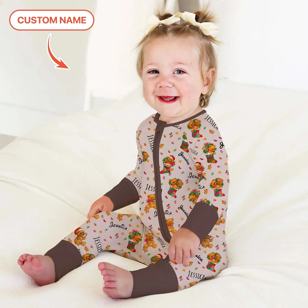 Teddy Bear Merry Christmas Custom Name Convertible Zippy , Teddy Bear Merry Christmas Custom Name Convertible Zippy - 0-3M