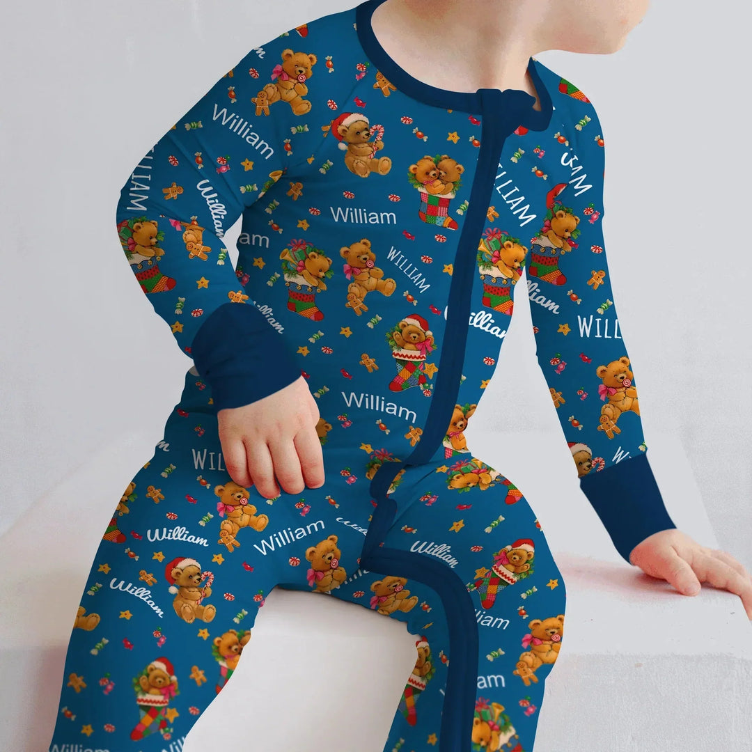 Teddy Bear Merry Christmas Custom Name Convertible Zippy , Teddy Bear Merry Christmas Custom Name Convertible Zippy - 0-3M