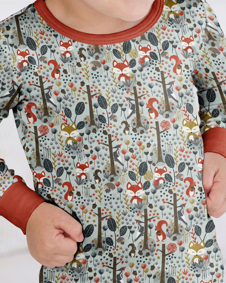 Rustic Woodland Foxes Bamboo Two Piece Long Sleeve Pajama Set