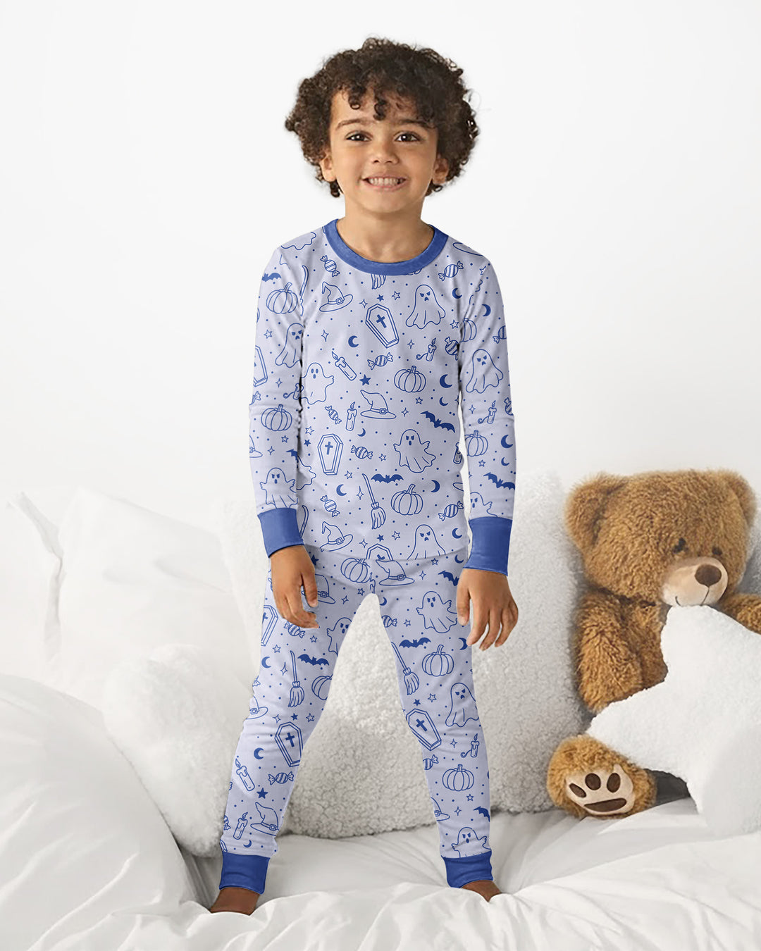 Cute Aesthetic Spooky Halloween Boo Bamboo Two Piece Long Sleeve Pajama Set