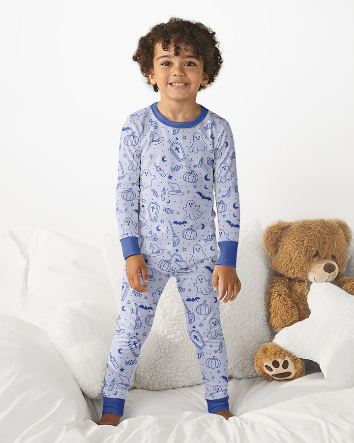 Cute Aesthetic Spooky Halloween Boo Bamboo Two Piece Long Sleeve Pajama Set