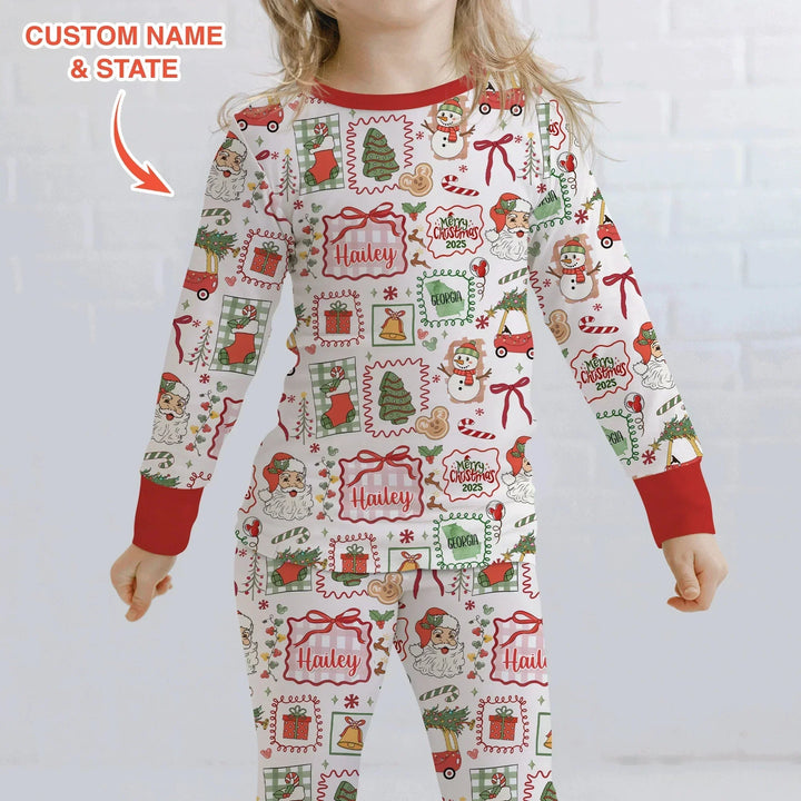 The Little Retro Dreamer Merry Christmas 2025 Two Piece Long Sleeve Pajama Set , The Little Retro Dreamer Merry Christmas 2025 Two Piece Long Sleeve Pajama Set - 12-18M