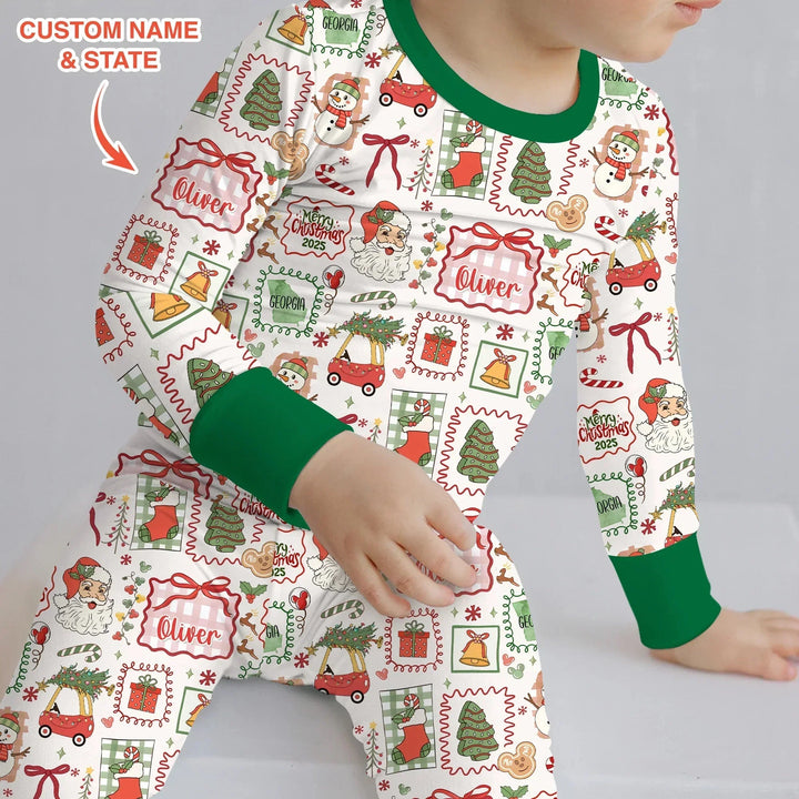 The Little Retro Dreamer Merry Christmas 2025 Two Piece Long Sleeve Pajama Set , The Little Retro Dreamer Merry Christmas 2025 Two Piece Long Sleeve Pajama Set - 12-18M