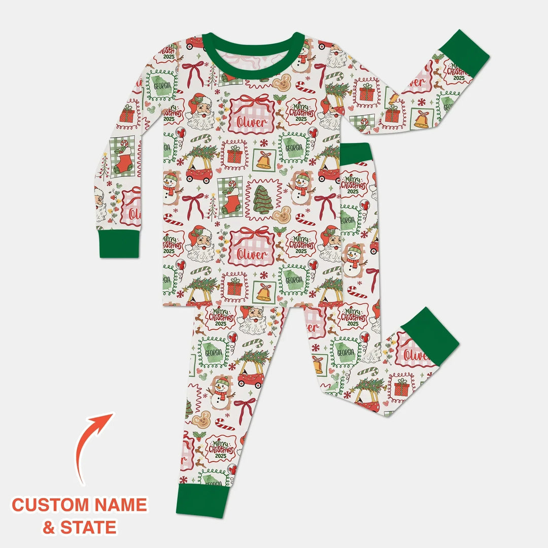 The Little Retro Dreamer Merry Christmas 2025 Two Piece Long Sleeve Pajama Set , The Little Retro Dreamer Merry Christmas 2025 Two Piece Long Sleeve Pajama Set - 12-18M