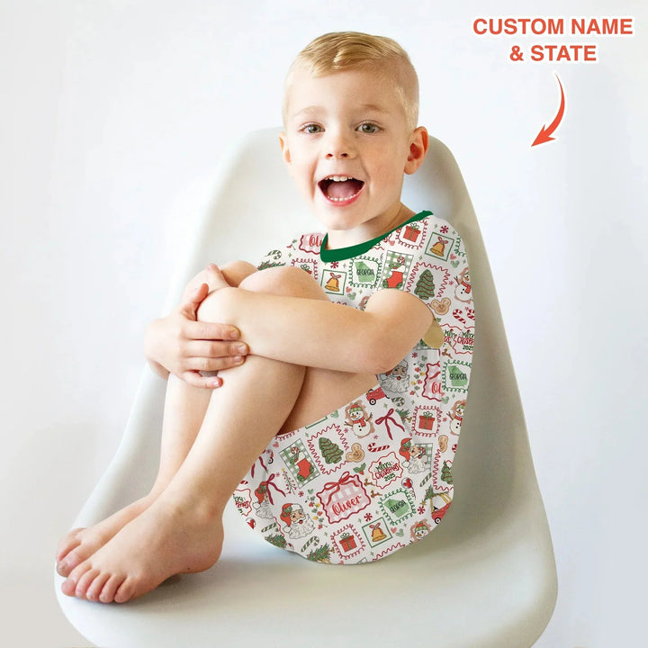 The Little Retro Dreamer Merry Christmas 2025 Two Piece Short Sleeve Shorts Pajama Set , The Little Retro Dreamer Merry Christmas 2025 Two Piece Short Sleeve Shorts Pajama Set - 12-18M