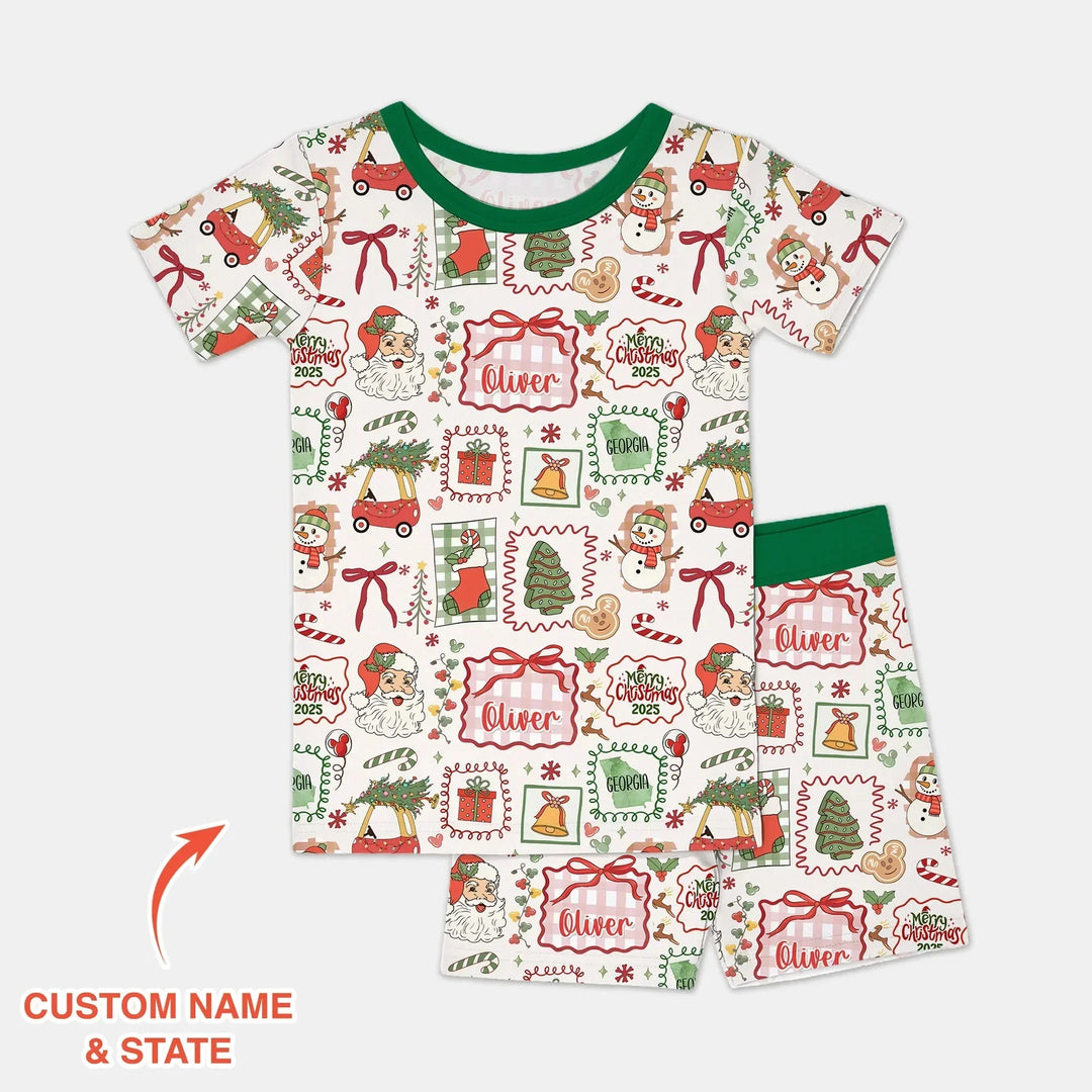 The Little Retro Dreamer Merry Christmas 2025 Two Piece Short Sleeve Shorts Pajama Set , The Little Retro Dreamer Merry Christmas 2025 Two Piece Short Sleeve Shorts Pajama Set - 12-18M