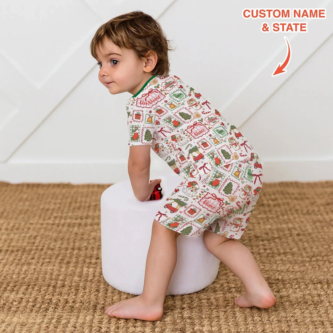 The Little Retro Dreamer Merry Christmas 2025 Two Piece Short Sleeve Shorts Pajama Set , The Little Retro Dreamer Merry Christmas 2025 Two Piece Short Sleeve Shorts Pajama Set - 12-18M