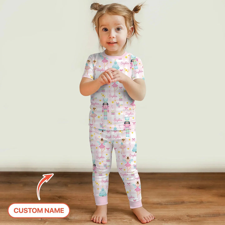 The Nutcracker Dreams Custom Name Two Piece Short Sleeve Pajama Set , The Nutcracker Dreams Custom Name Two Piece Short Sleeve Pajama Set - 12-18M