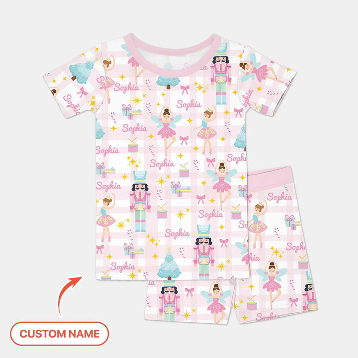 The Nutcracker Dreams Custom Name Two Piece Short Sleeve Shorts Pajama Set , The Nutcracker Dreams Custom Name Two Piece Short Sleeve Shorts Pajama Set - 12-18M