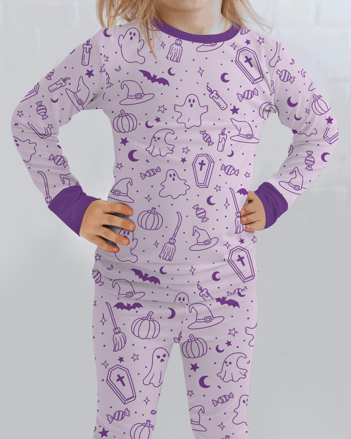 Cute Aesthetic Spooky Halloween Boo Bamboo Two Piece Long Sleeve Pajama Set