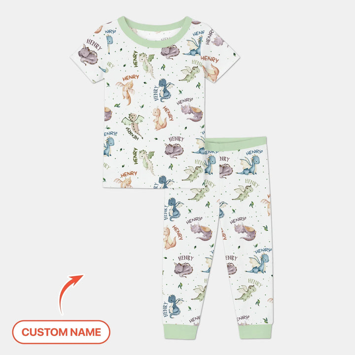 Sweet Baby Dragons Custom Name Bamboo Two Piece Short Sleeve Pajama Set